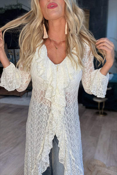 Sheer Lace Overlay Kimono