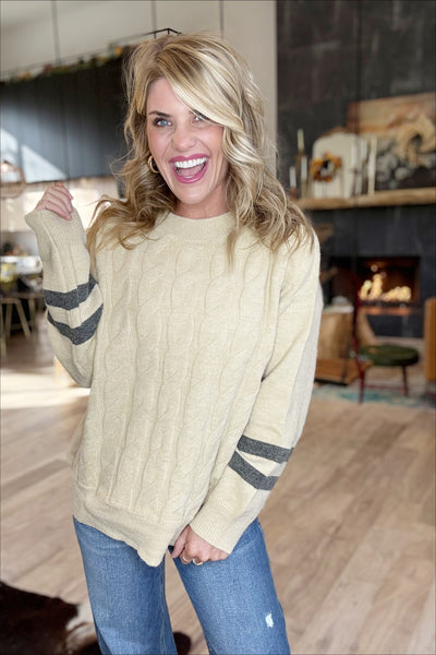 Taupe Cuff Cable Knit Sweater
