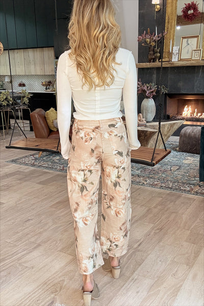 Floral Printed Barrel Jeans