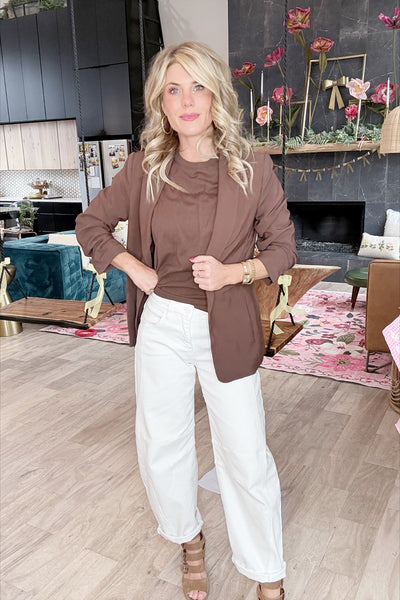 Brown Cuffed Short Sleeve Top