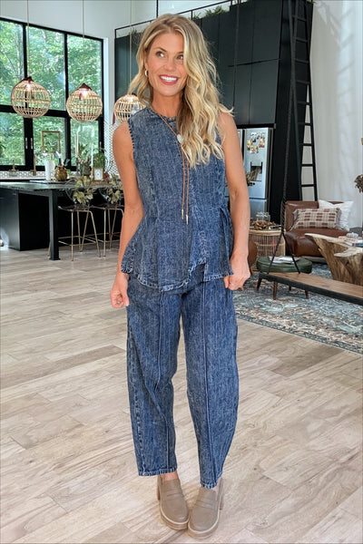 Dark Denim Barrel Pant Set (Pants Only)