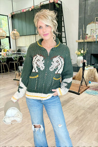 Knit Horse Zip Up Sweater
