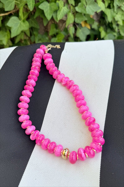 Magenta Marbled Beaded Necklace