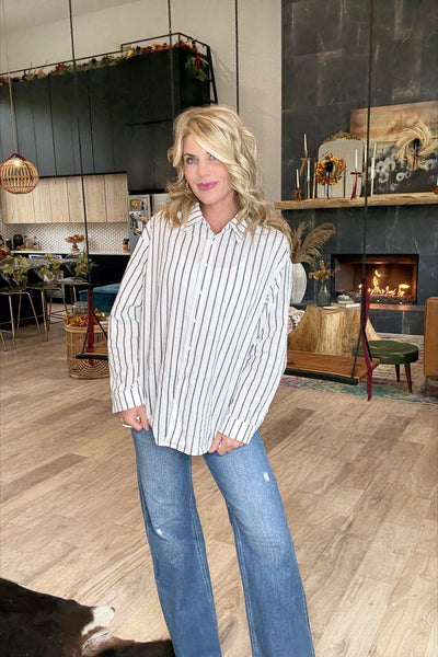 Classic Striped Button Down Blouse