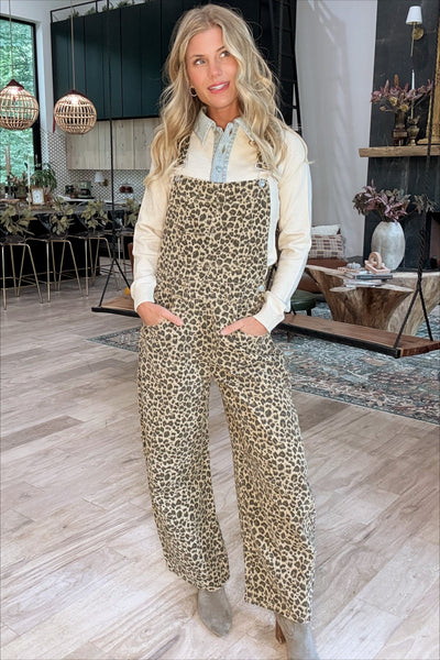 Animal Print Wide Barrel Leg Overalls