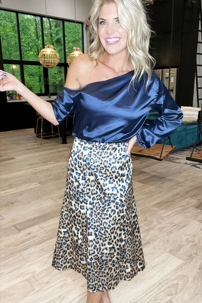 Navy Satin Asymmetrical Blouse
