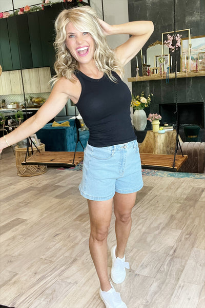 Black Ribbed High Neck Tank