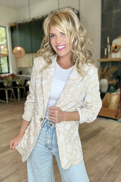 Ivory Floral Embellished Blazer