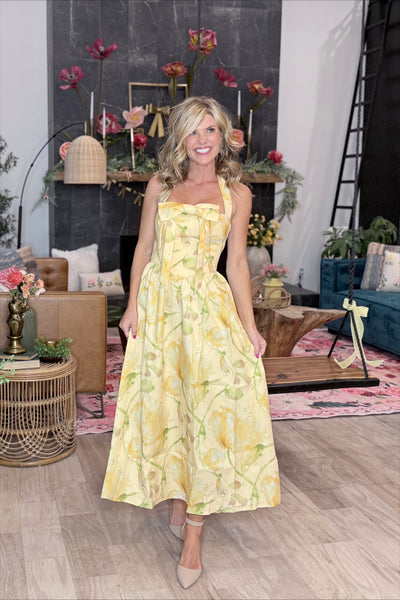 Yellow Floral Halter Dress