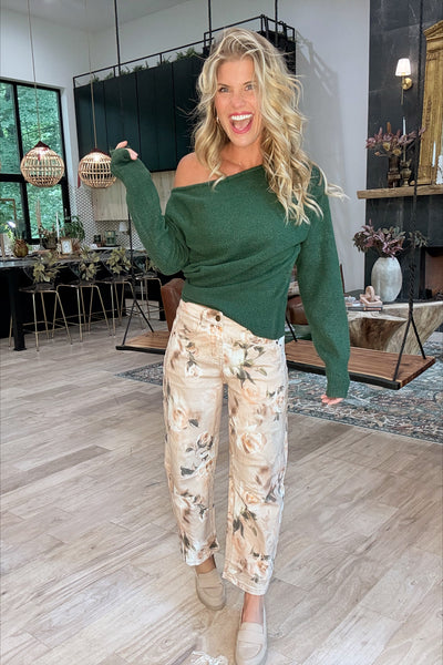 Floral Printed Barrel Jeans