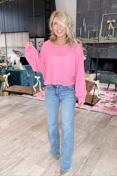 Pink Dolman Waffle Top