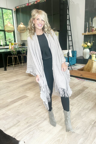 Taupe Fringe Poncho
