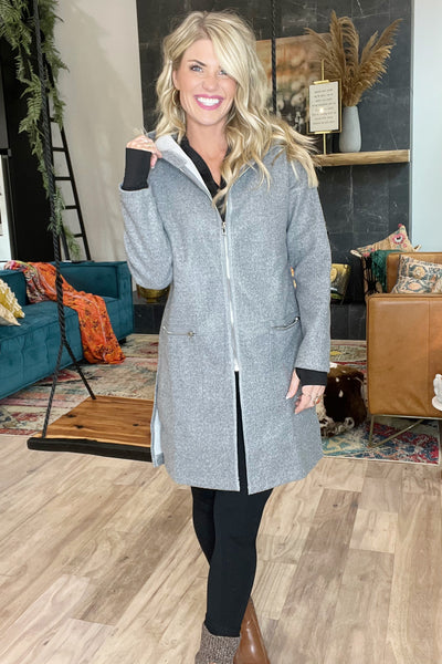 Gray Zip Up Hooded Jacket