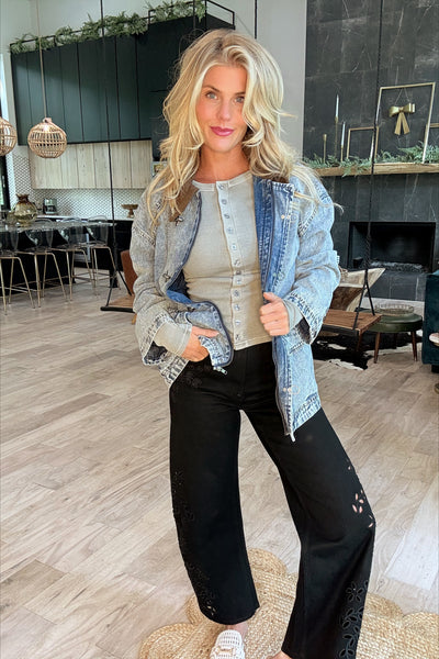 Medium Wash Mocha Corduroy Collar Denim Jacket