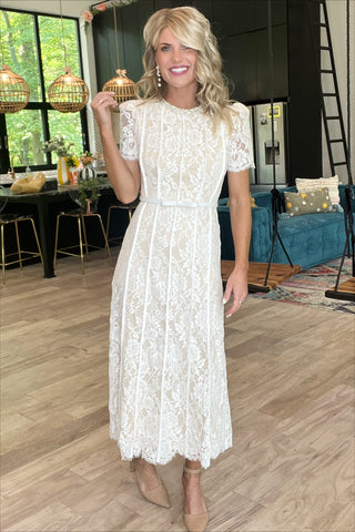 White Lace Embellished Midi Dress