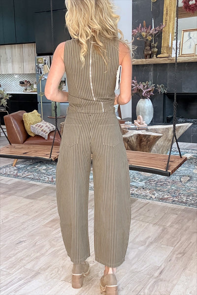 Mocha Striped Barrel Pant Set (Pants Only)