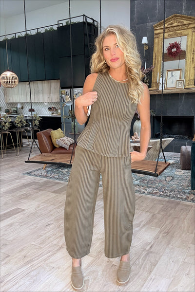 Mocha Striped Barrel Pant Set (Pants Only)