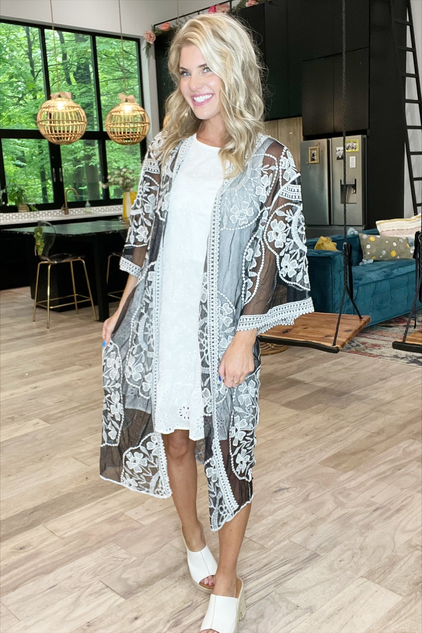 Black & Ivory Lace Kimono