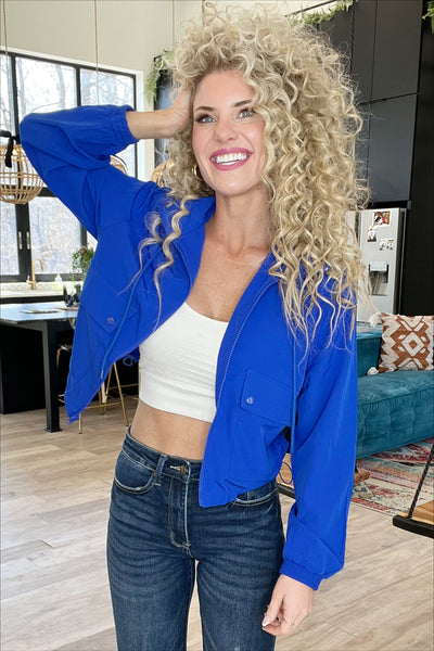 Royal Blue Cropped Shirt Jacket