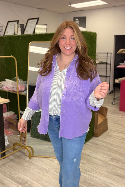 Lavender Button Front Shacket