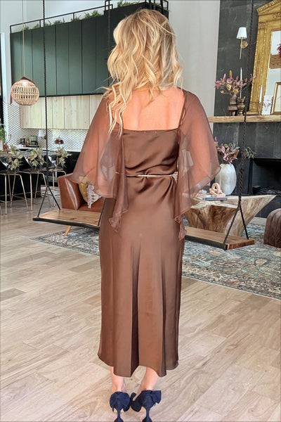 Brown Cape Satin Slip Dress