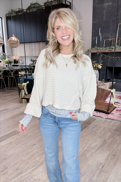 Ivory Dolman Waffle Top