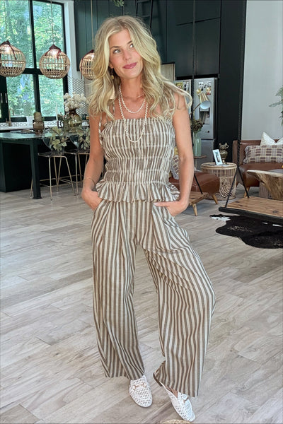 Striped Smocked Balloon Leg Jumpsuit