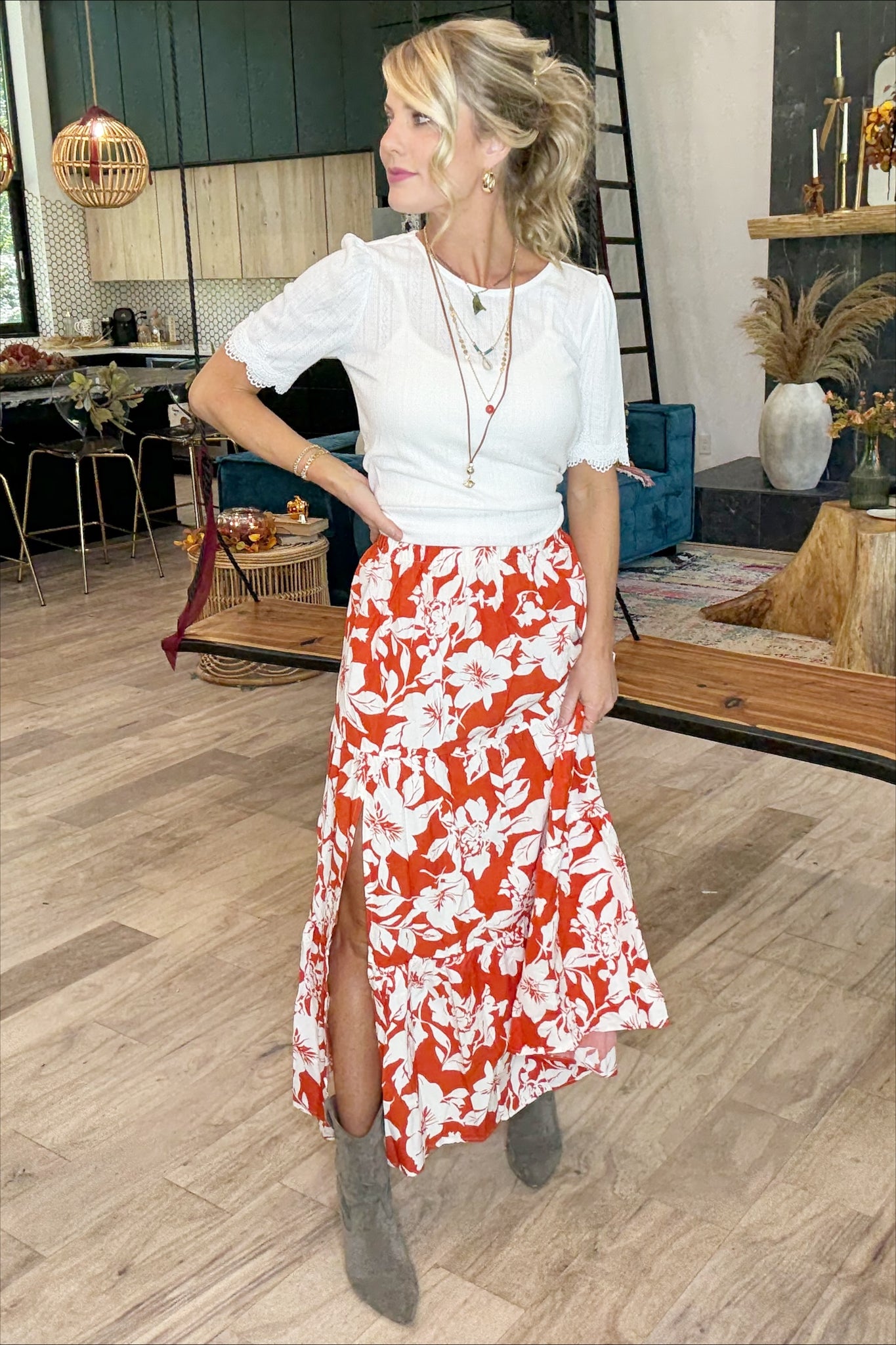 Rust Floral Skirt