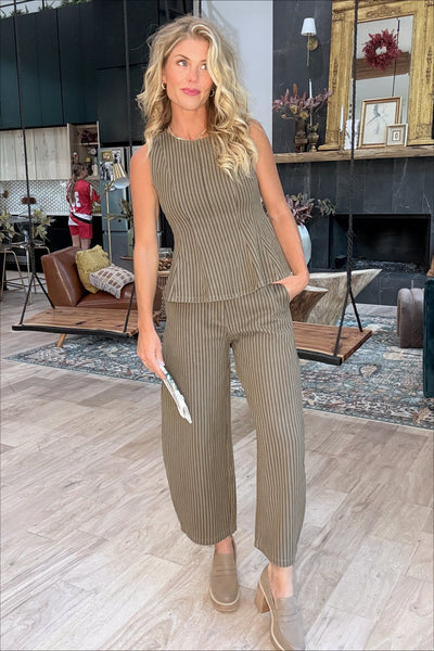 Mocha Striped Barrel Pant Set (Pants Only)