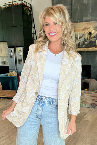 Ivory Floral Embellished Blazer