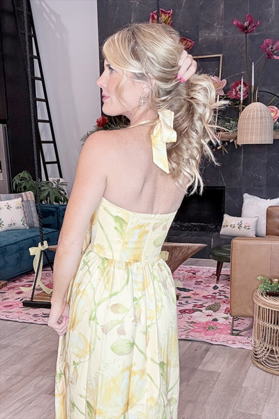 Yellow Floral Halter Dress