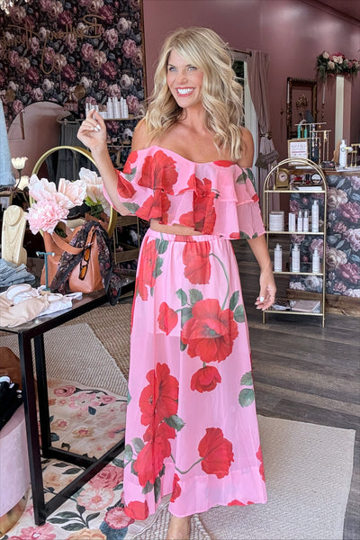 Bold Floral Ruffle Top Set (Top Only)