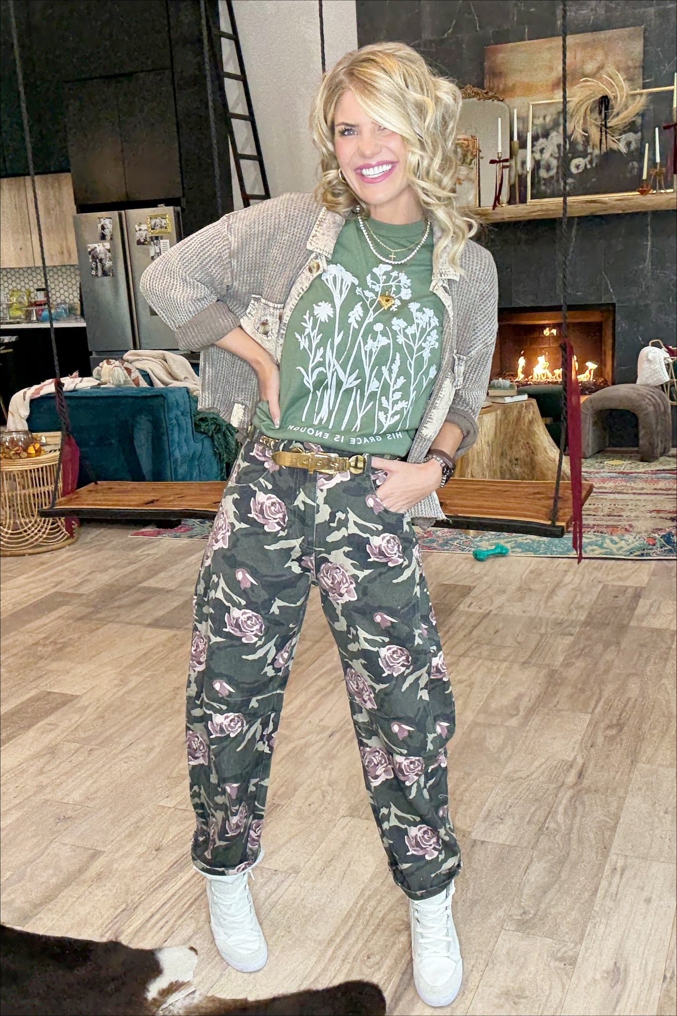 Floral Camo Barrel Jeans