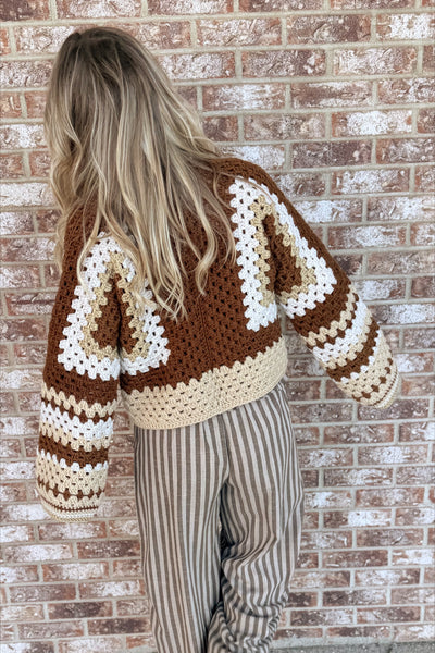 Brown Handmade Crochet Short Cardigan