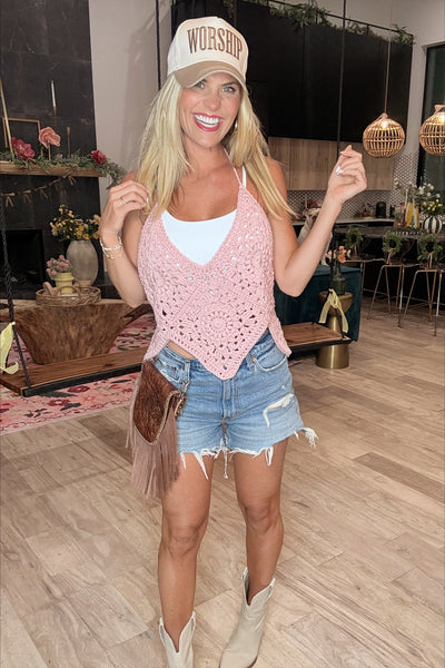 Blush Halter Crochet Top