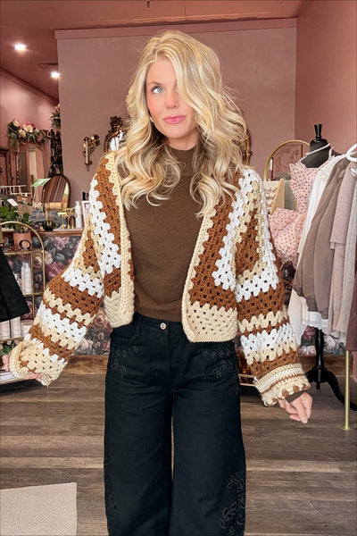 Brown Handmade Crochet Short Cardigan
