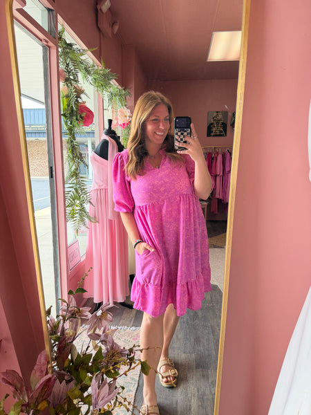 Women's Pink Tiered Dress - Flowy Boutique Dress