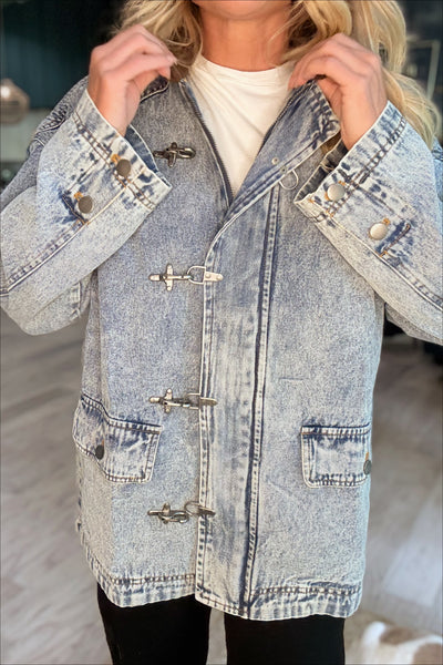 Medium Wash Mocha Corduroy Collar Denim Jacket