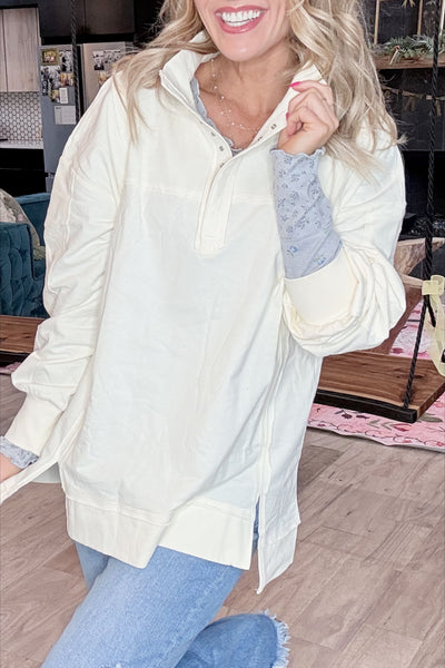 Cream Washed 1/4 Button Top