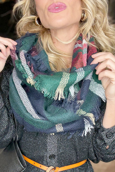 Plaid Fringe Infinity Scarf