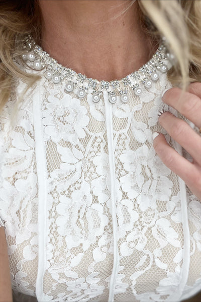 White Lace Embellished Midi Dress