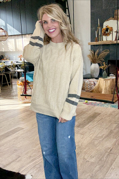 Taupe Cuff Cable Knit Sweater