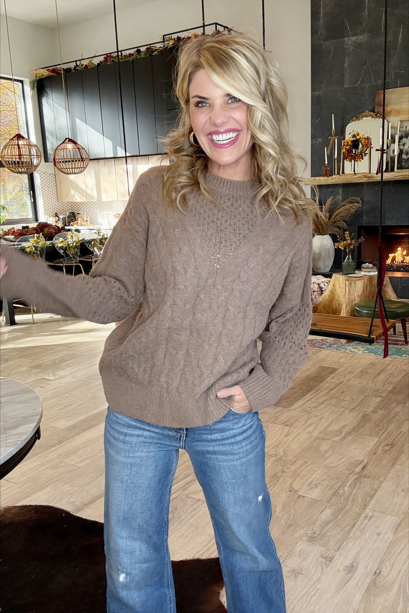 Mocha Cable Knit Sweater