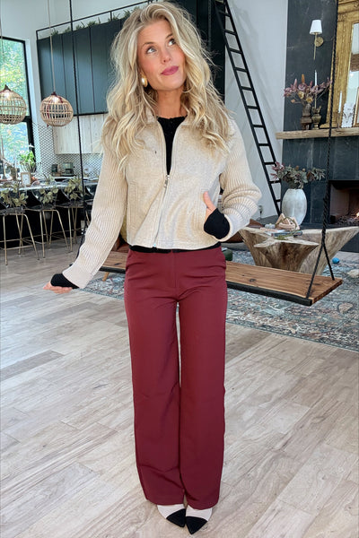 Taupe Knit Contrast Long Sleeve Jacket