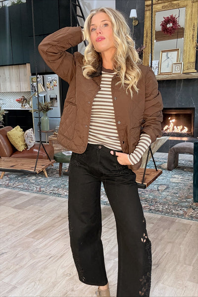 Brown Corduroy Collar Quilted Jacket