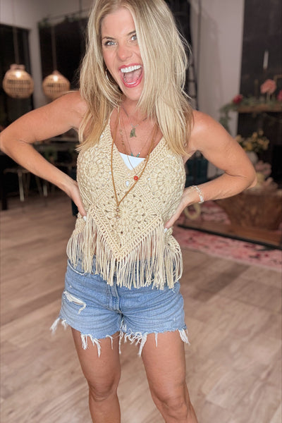 Taupe Halter Crochet Top
