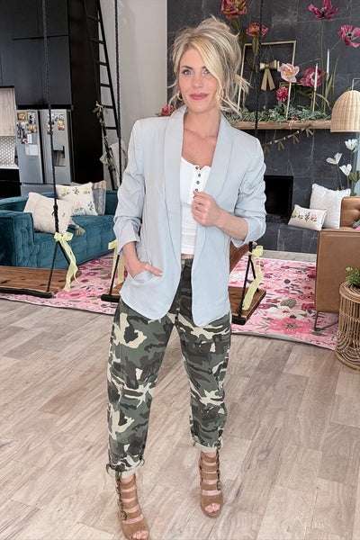 Slate Gray 3/4 Sleeve Blazer