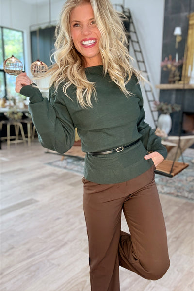 Emerald Boatneck Belted Sweater