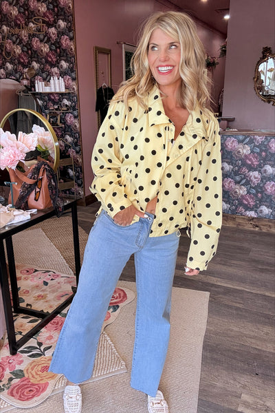 Yellow & Black Polka Dot Button Front Jacket