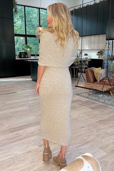 Sand Brushed Mock Neck Shall Midi Sweater Dress